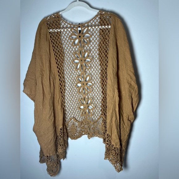 Torrid Crochet Embroidered Ruana with Sleeves Camel Kimono Coverup Size O/S - Picture 5 of 11